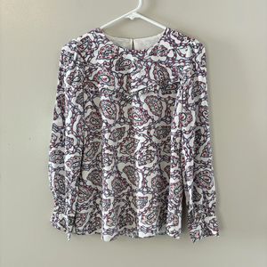 Talbots Long Sleeve Blouse Red Blue Paisley Top Lined Size Small